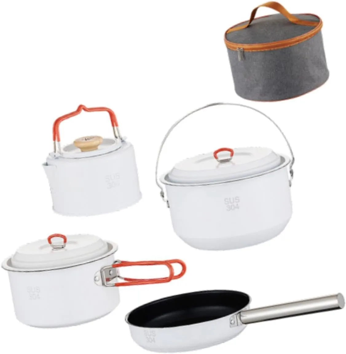 YIJU 4 Pieces, Fry Pan Kettle Camping Cookware Set Stockpot with Carry Bag, Outdoor Cook Gear Camping Pot and Pan, for Camping