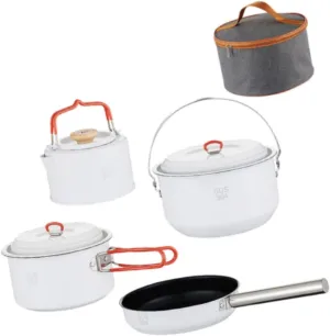 YIJU 4 Pieces, Fry Pan Kettle Camping Cookware Set Stockpot with Carry Bag, Outdoor Cook Gear Camping Pot and Pan, for Camping