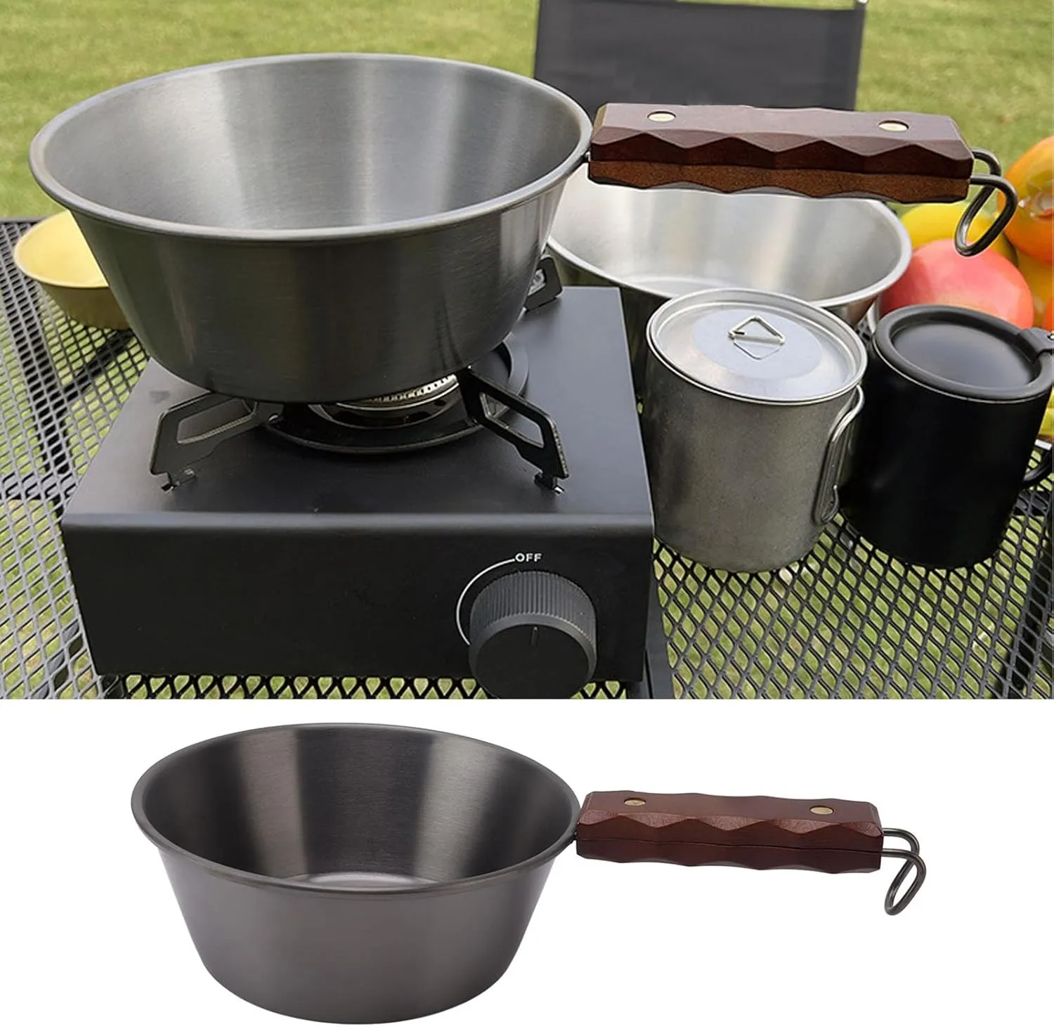 Yunseity Outdoor Frying Pan, Camping Frying Pan 2000ML Stainless Portable for Hiking