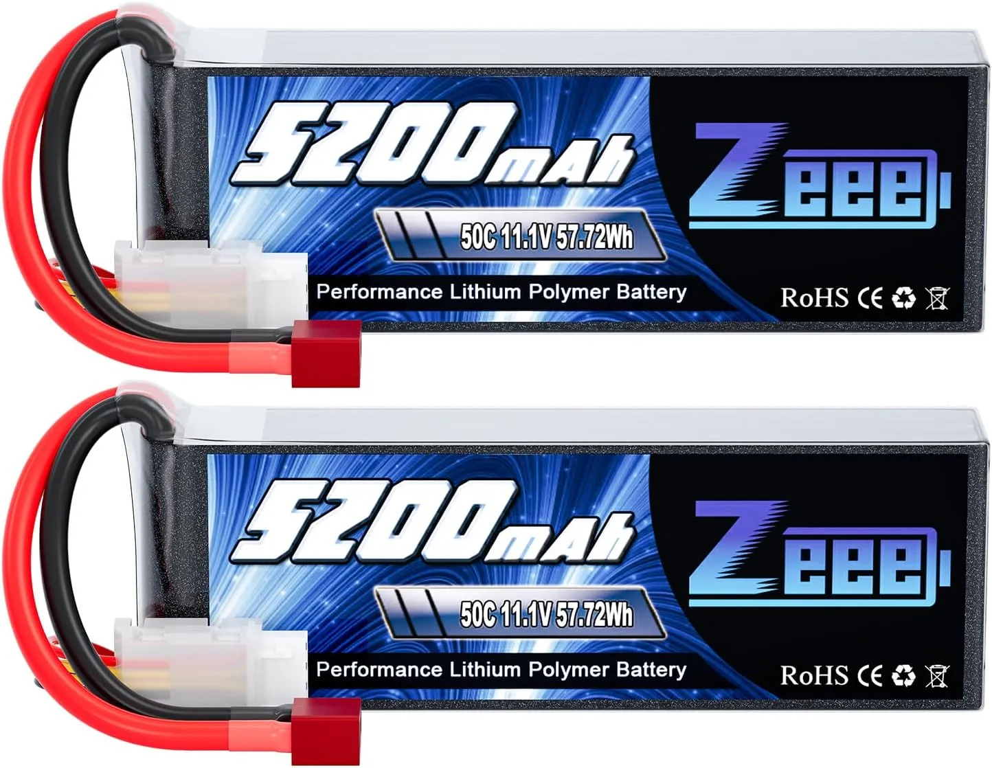 Zeee 11.1V 50C 5200mAh 3S Lipo Battery with T Connector Soft Case for RC Plane DJI Quadcopter RC Airplane RC Helicopter RC Car Truck Boat(2 Packs)
