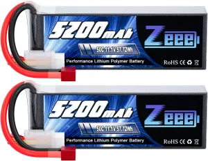 Zeee 11.1V 50C 5200mAh 3S Lipo Battery with T Connector Soft Case for RC Plane DJI Quadcopter RC Airplane RC Helicopter RC Car Truck Boat(2 Packs)