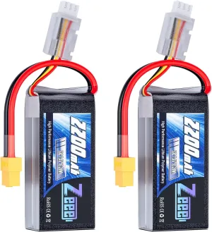 Zeee 2S Lipo Battery 2200mAh 7.4V 50C Shorty Pack Battery with XT60 Connector Soft Pack for 1/16 Slash RC Car RC Truck RC Helicopter Airplane Quadcopter Drone RC Boat Racing Models (2 Pack)