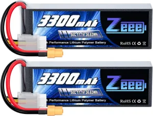 Zeee 3S Lipo Battery 3300mAh 11.1V 50C Soft Pack Battery with XT60 Connector Compatible with RC Car Truck Quadcopter Airplane Helicopter Boat Drone FPV(2 Pack)
