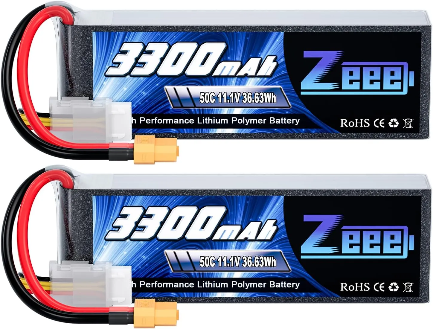 Zeee 3S Lipo Battery 3300mAh 11.1V 50C Soft Pack Battery with XT60 Connector Compatible with RC Car Truck Quadcopter Airplane Helicopter Boat Drone FPV(2 Pack)