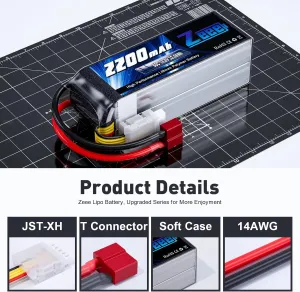 Zeee 4S Lipo Battery 2200mAh 14.8V 50C Soft Pack RC Battery with T Connector for RC Car Boat Truck Helicopter Airplane UAV Drone FPV RC Hobby (2 Pack)