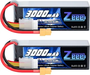 Zeee 4S Lipo Battery 3000mAh 14.8V 50C Soft Case Battery with XT60 Plug for RC Airplane Helicopter Drone FPV RC Boat UAV RC Car Truck Boat Racing Hobby Models(2 Packs)