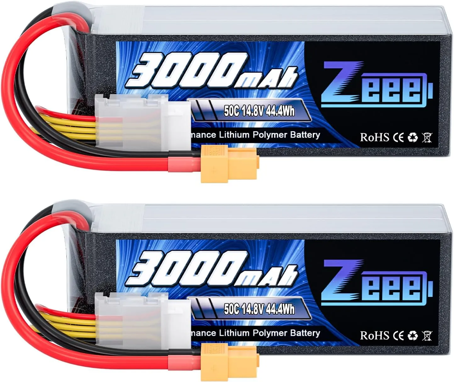 Zeee 4S Lipo Battery 3000mAh 14.8V 50C Soft Case Battery with XT60 Plug for RC Airplane Helicopter Drone FPV RC Boat UAV RC Car Truck Boat Racing Hobby Models(2 Packs)