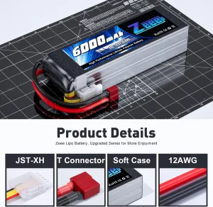 Zeee 4S Lipo Battery 6000mAh 60C 14.8V Soft Case Battery with T Connector Compatible with RC Plane Quadcopter Airplane Helicopter Car Truck Boat