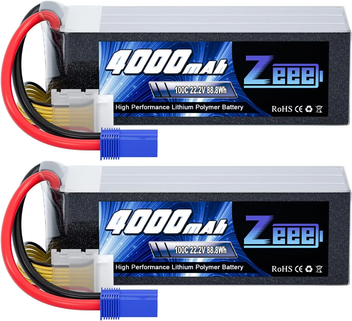 Zeee 6S Lipo Battery 4000mAh 22.2V 100C with EC5 Connector Soft Pack Battery for RC Airplane Helicopter RC Car Truck Tank Drone Racing Hobby(2 Pack)