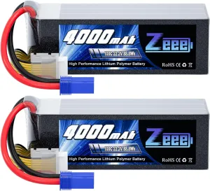Zeee 6S Lipo Battery 4000mAh 22.2V 100C with EC5 Connector Soft Pack Battery for RC Airplane Helicopter RC Car Truck Tank Drone Racing Hobby(2 Pack)