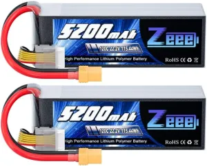 Zeee 6S Lipo Battery 5200mAh 22.2V 120C Soft Case Lipo with XT90 Connector RC Battery for RC Car Truck Airplane Helicopter Quadcopter Boat (2 Pack)