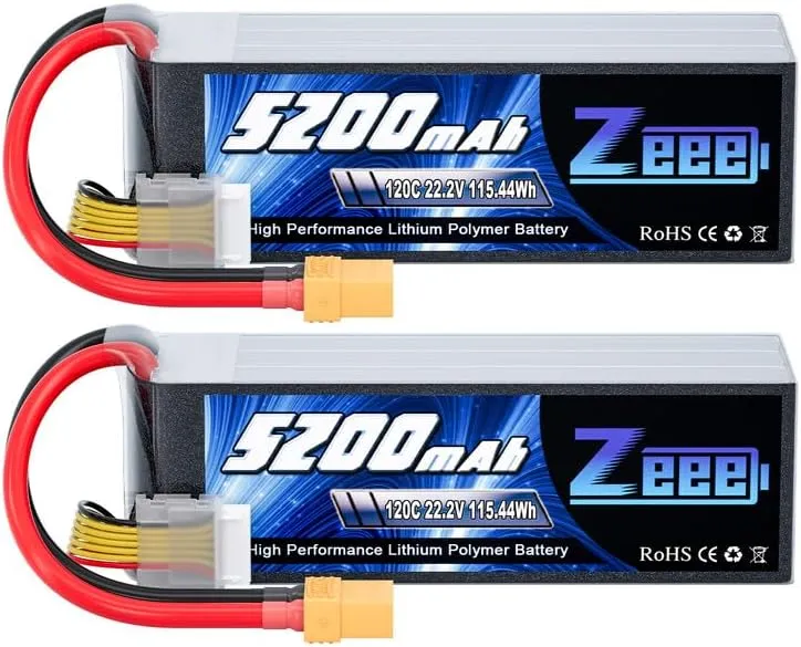 Zeee 6S Lipo Battery 5200mAh 22.2V 120C Soft Case Lipo with XT90 Connector RC Battery for RC Car Truck Airplane Helicopter Quadcopter Boat (2 Pack)