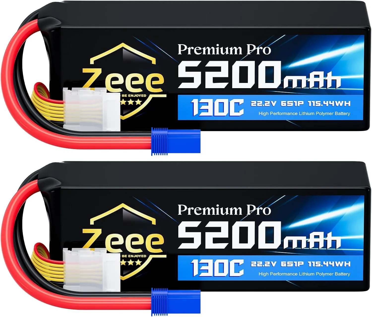 Zeee Premium Pro 6S Lipo Battery 5200mAh 22.2V 130C Ultra-Low IR (Internal Resistance) Soft Pack Lipo Battery with EC5 Connector for RC Drone/Car/Truck/Boat/Helicopter/Airplane Racing Models (2 Packs)