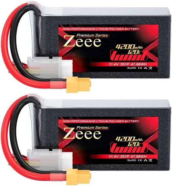 Zeee Premium Series 3S Lipo Battery 4200mAh 11.4V High Voltage Shorty Battery 120C with XT60 Plug Soft Case HV Lipo Compatible with Rock Crawler Helicopter Airplane Drone Boat Racing Models(2 Pack)