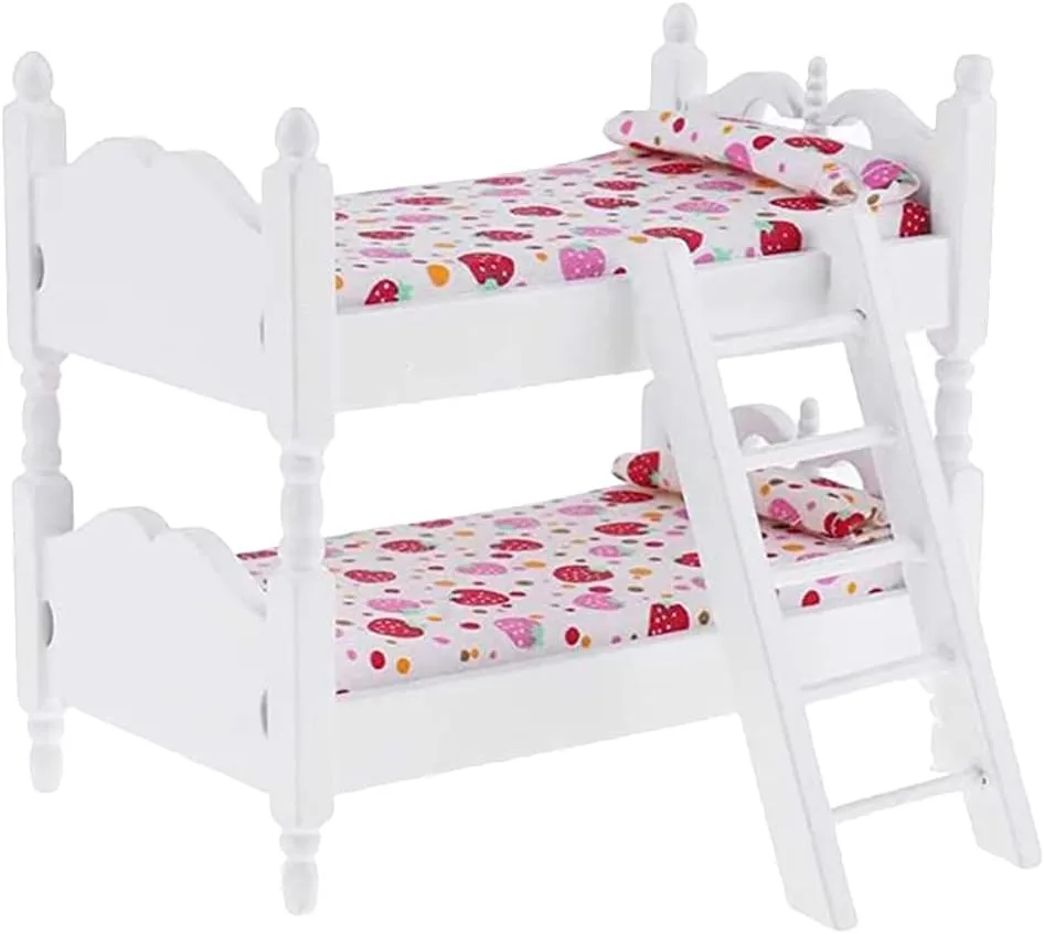 Zerodeko Lps Accessories Bunk Beds Set 1 12 Scale, Doll House Furniture of Bunk Bed with Ladder, Wooden Miniature Furniture Model, Kids’ Bedroom Set Play Toy Sets