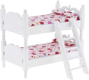 Zerodeko Lps Accessories Bunk Beds Set 1 12 Scale, Doll House Furniture of Bunk Bed with Ladder, Wooden Miniature Furniture Model, Kids’ Bedroom Set Play Toy Sets