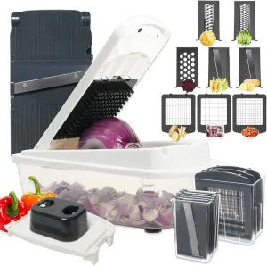 ZHANG XIAO QUAN SINCE 1628 8-in-1 Vegetable Chopper with Container - Veggie Onion Salad Chopper, Mandoline Slicer, French Fry Cutter, Kitchen Gadgets with Cleaning Tools