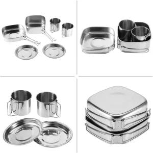 ZJchao Cookware Set, Pots and Pans Set Kitchen Utensils Stainless Steel with 6Pcs for Outdoor Camping