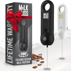 Zulay Kitchen Mini Froth Travel Frother & Mixer - Durable Travel Frother for Coffee - Foldable for Ultra Compact Storage - Powerful, 180-Degree Frother Travel Gift - Travel Accessories - Black/Silver